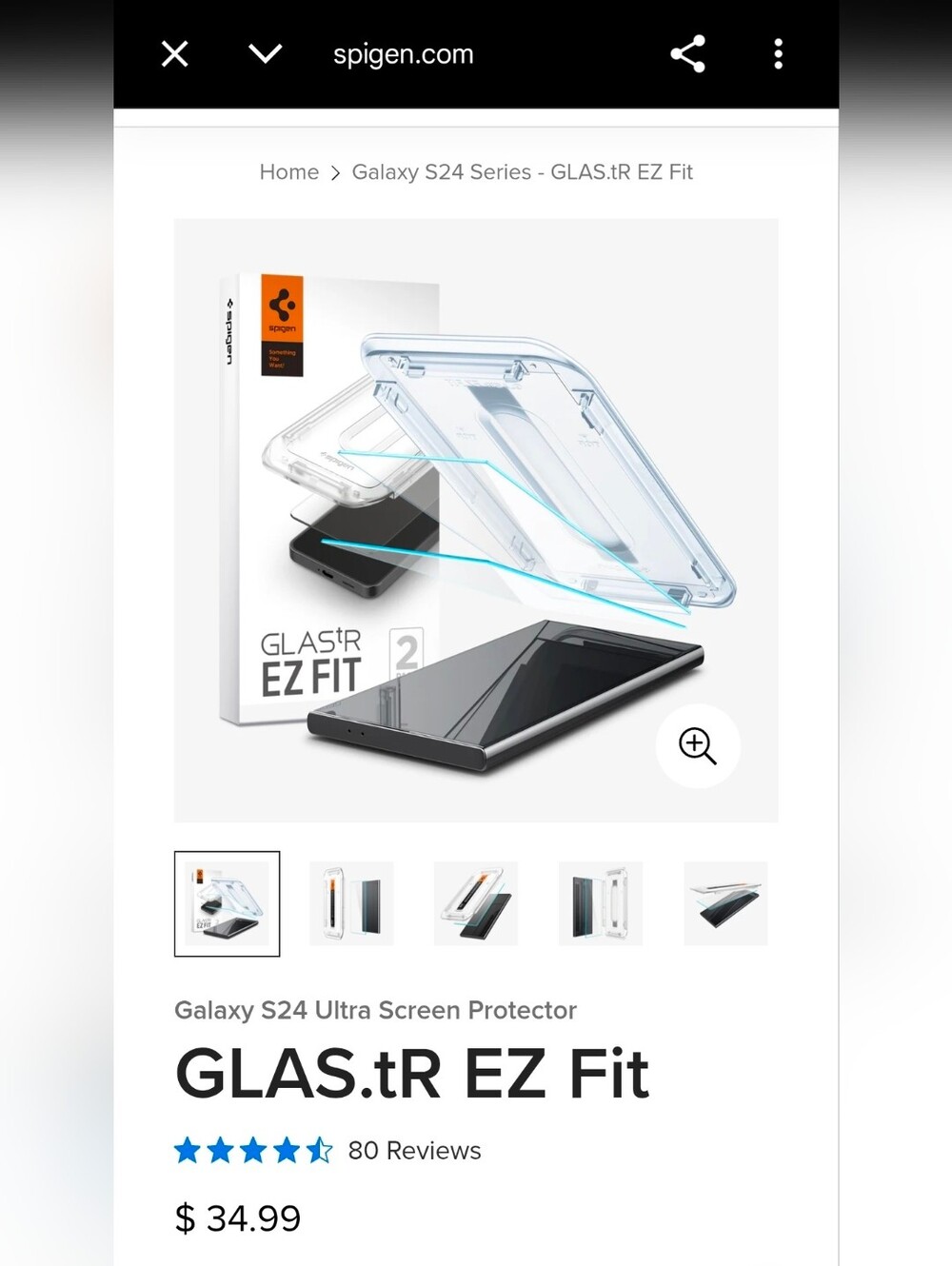 1 Spigen GLAS.tR EZ Fit Screen Protector + free case - Samsung GalaxyS24 Ultra